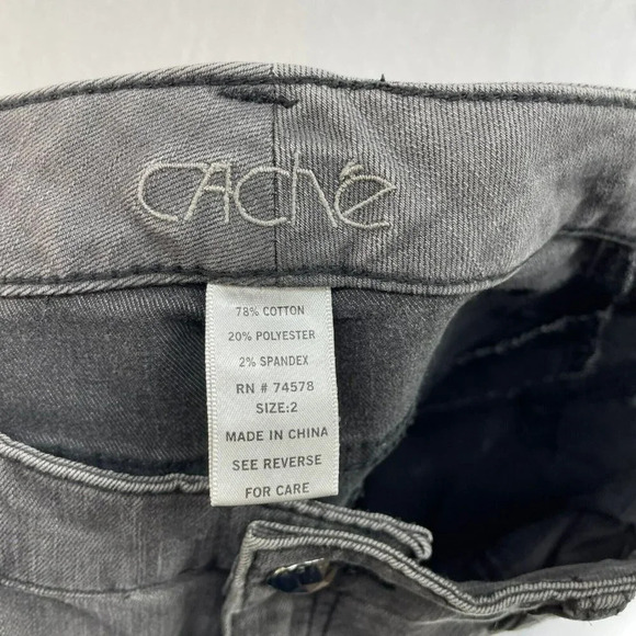 Cache Skinny Jeans Women's Sz 2 Gray Studded Rhinestone Slim Fit Stretch Denim - Picture 8 of 11